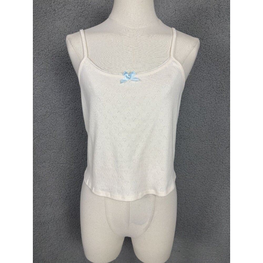 Self Esteem Juniors Pointelle Cropped Tank Top Cami - Eggnog XL New With Tag's.